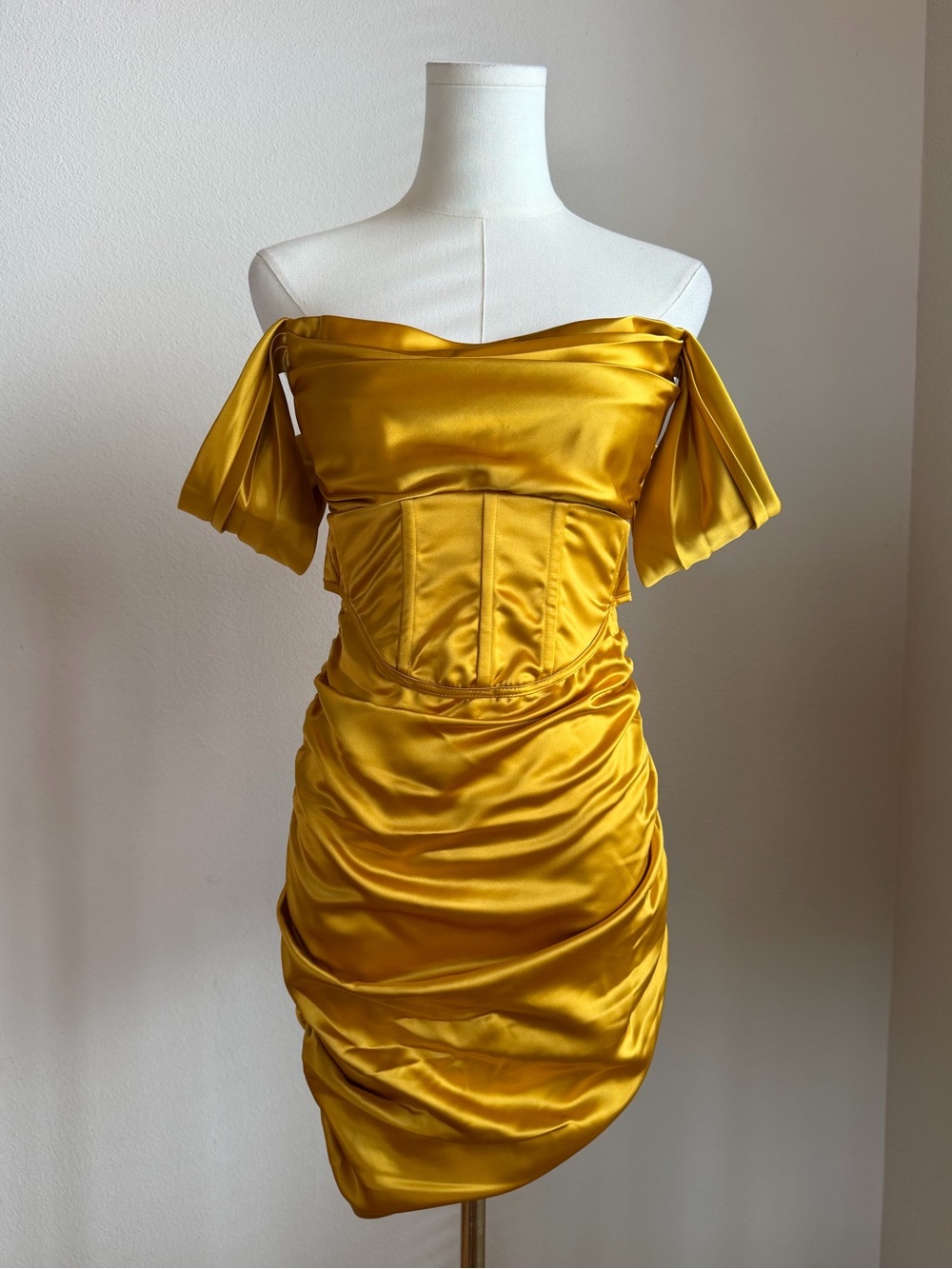 For Love & Lemons Drew Mini Dress in Satin Gold